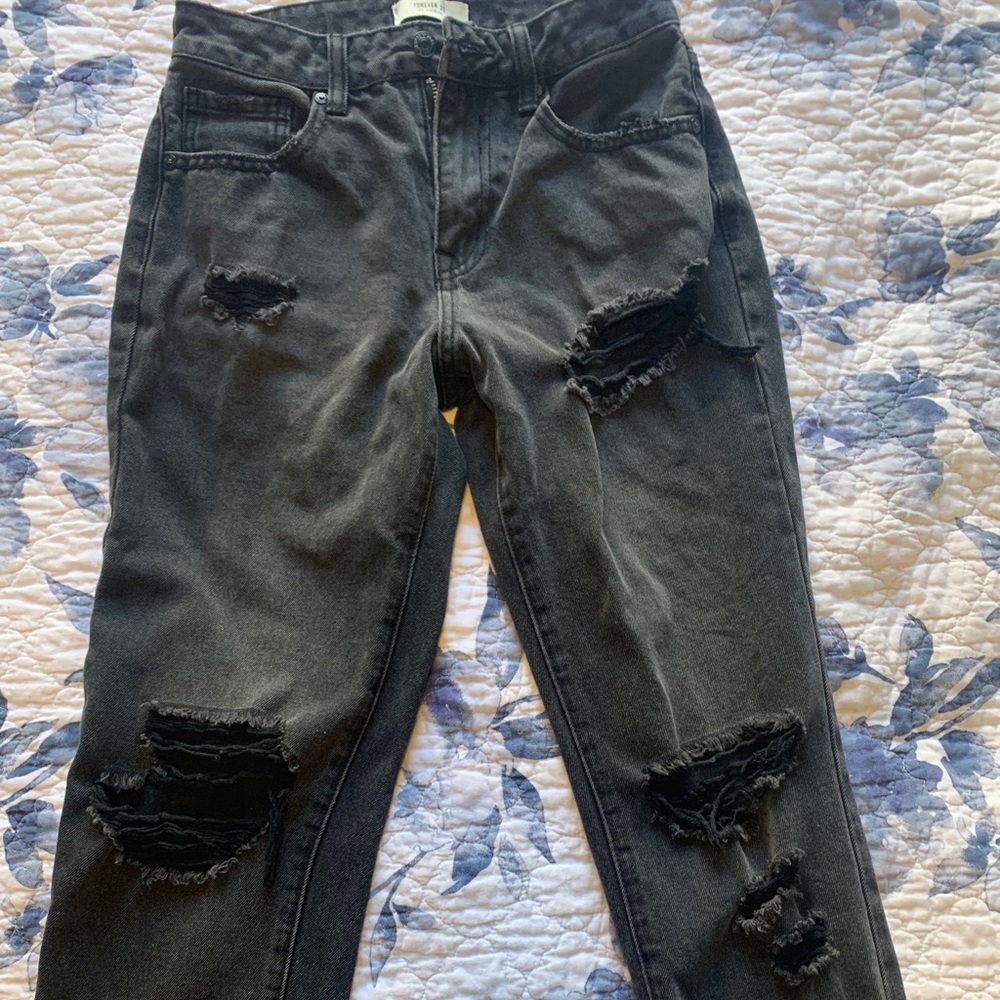 Forever 21 Black Ripped Mom Jeans